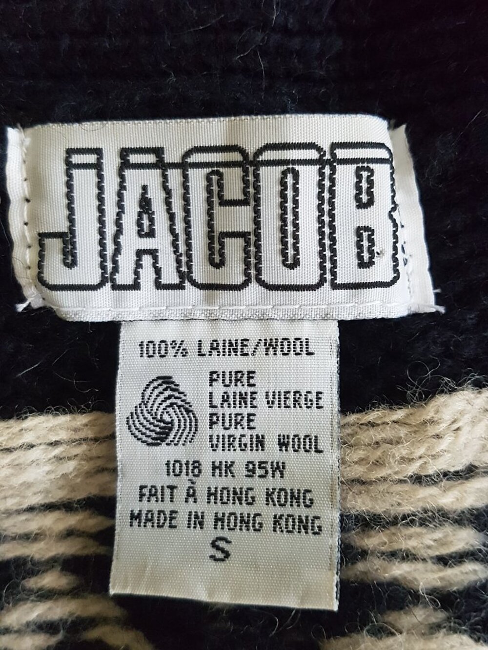 JACOB 100% Wool Woman Cardigan Sweater Black/white Fair Isle patterns Size S - Picture 5 of 5